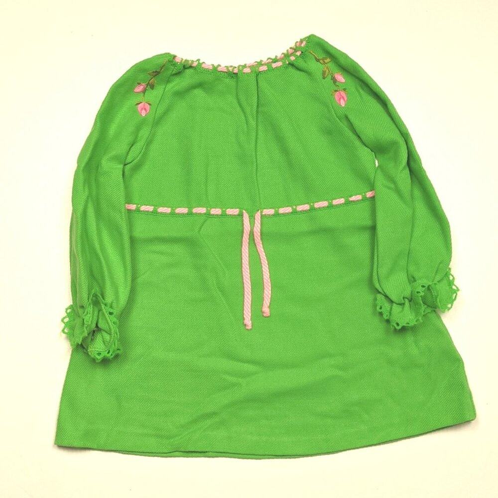 Vintage Ruth of Carolina Dress Girls Size 4T Bright Green Boho
